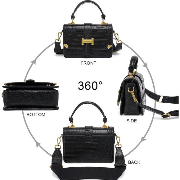 Women's A-black Leather Satchel Small Classy Crossbody Bag Purse Fashion Handbag - Picture 5 of 7